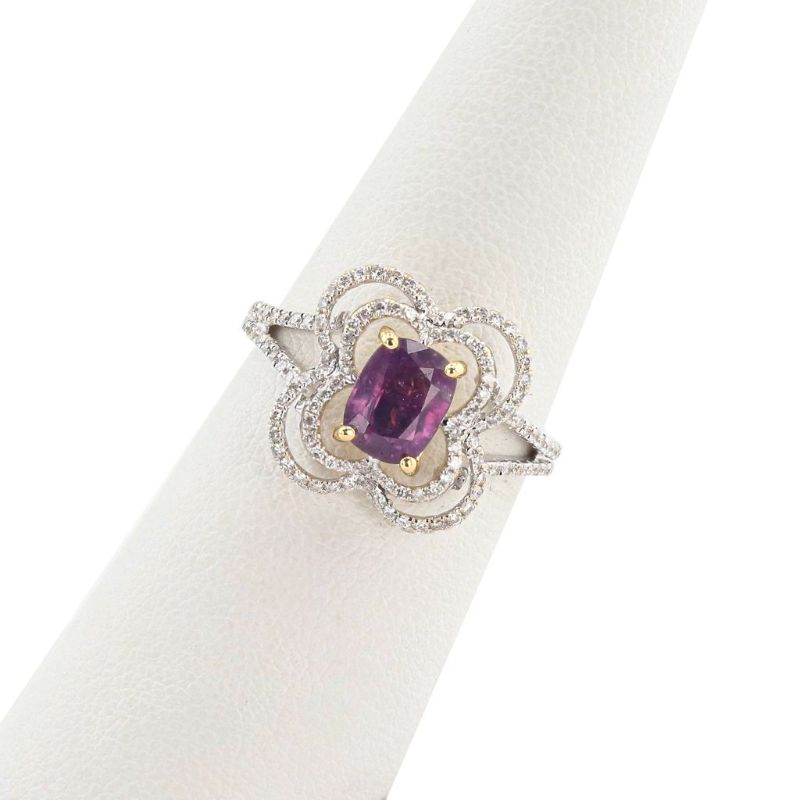 Photo 1 of ORIANNE 1.29ct PURPLISH PINK KASHMIR SAPPHIRE & 0.35ctw DIAMOND 18K WHITE & YELLOW GOLD RING SIZE 6 1/4 , WEIGHT OF ITEM: 3.8 grams WITH APPRAISAL (GIA CERTIFIED) - RN036263
