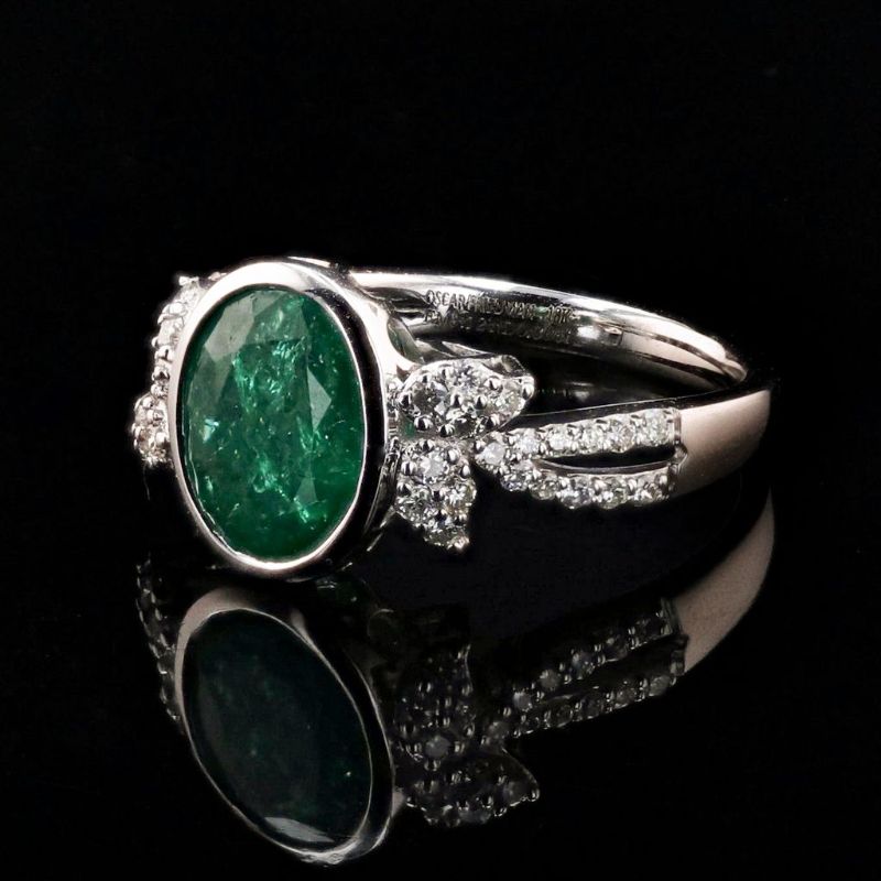 Photo 1 of ORIANNE 3.12ct EMERALD & 0.38ctw DIAMOND 18K WHITE GOLD RING SIZE 6 1/2, WEIGHT: 3.12 CARAT TOTAL WITH APPRAISAL - RN033409

