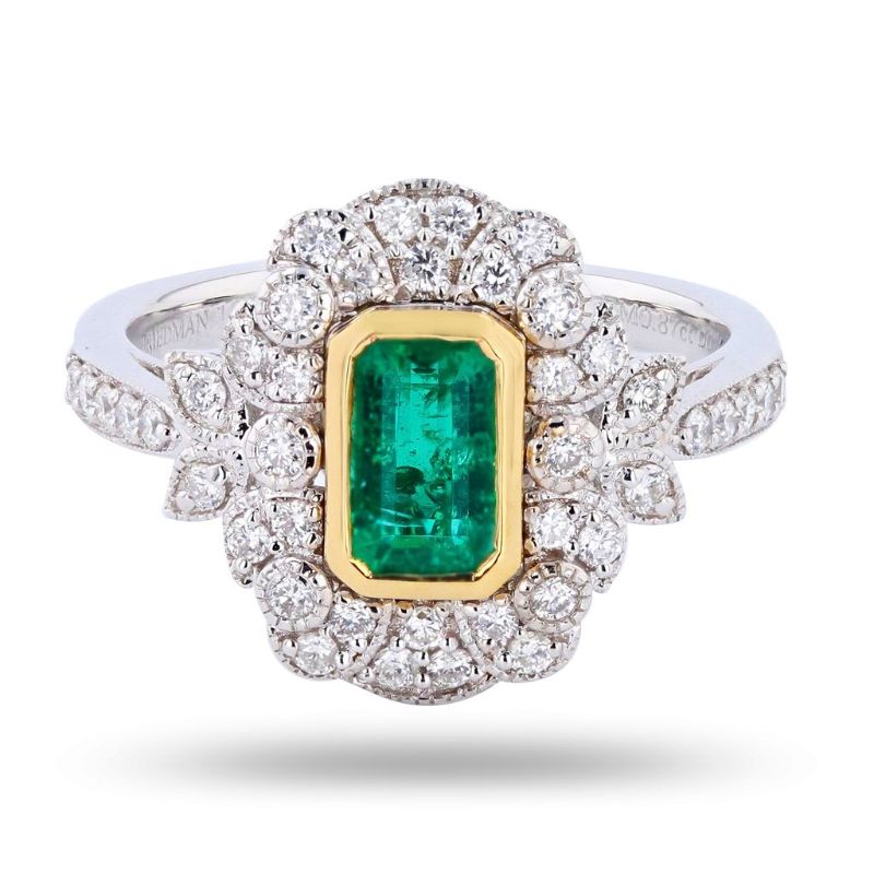 Photo 1 of ORIANNE 0.87ct EMERALD & 0.42ctw DIAMOND 18K WHITE & YELLOW GOLD RING SIZE 6 1/2 WITH APPRAISAL - RN031354