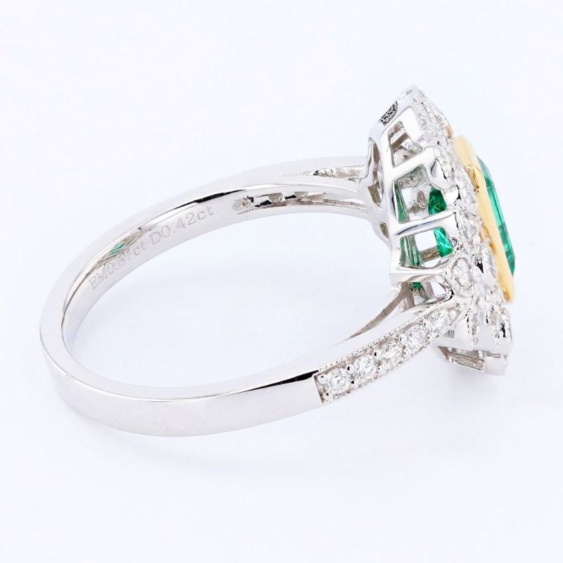 Photo 1 of ORIANNE 0.87ct EMERALD & 0.42ctw DIAMOND 18K WHITE & YELLOW GOLD RING SIZE 6 1/2 WITH APPRAISAL - RN031354

