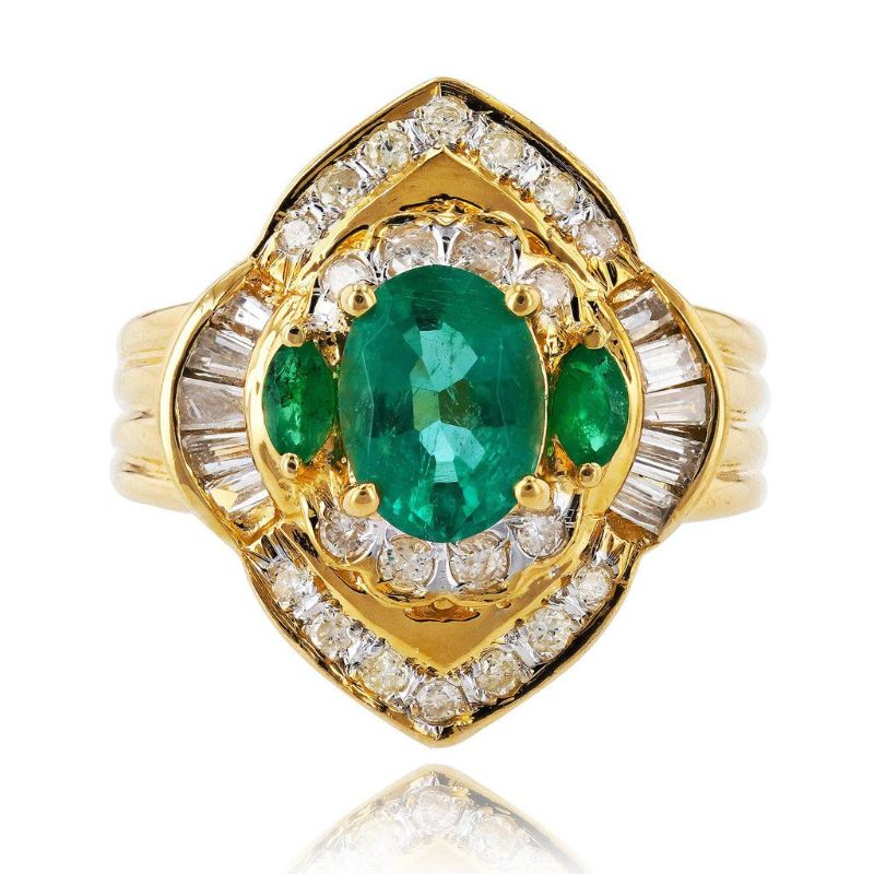 Photo 1 of ORIANNE 1.02ctw EMERALD & 0.57ctw DIAMOND 18K YELLOW GOLD RING SIZE 6, TOTAL WEIGHT OF RING 9.20 gm WITH APPRAISAL - RN026118