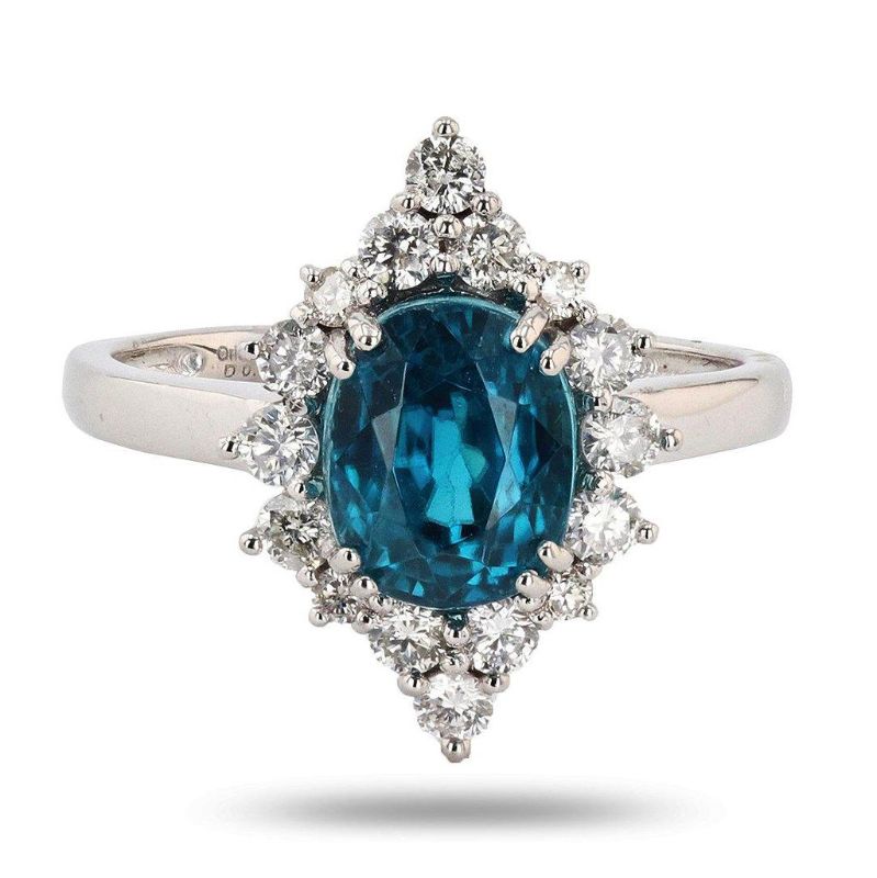 Photo 1 of ORIANNE 4.33ct BUE ZIRCON & 0.54ctw DIAMOND PLATINUM RING SIZE 6 3/4, WEIGHT OF ITEM: 4.7 grams, WITH APPRAISAL - RN028220