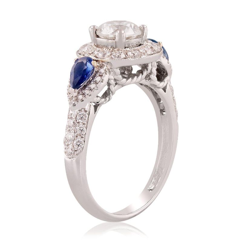 Photo 1 of 0.49ctw Blue Sapphire and 1.63ctw Diamond 18K White Gold Ring Size 7 with Appraisal RN021655

