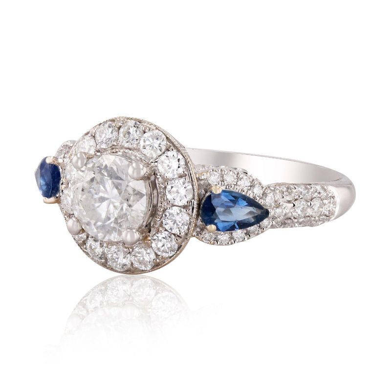 Photo 1 of 0.49ctw Blue Sapphire and 1.63ctw Diamond 18K White Gold Ring Size 7 with Appraisal RN021655

