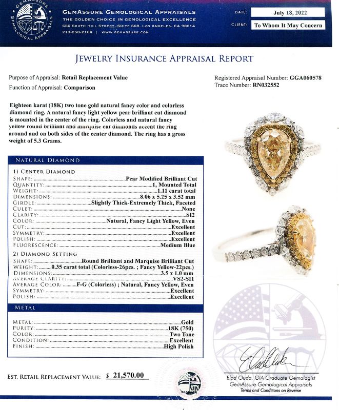 Photo 1 of 1.11ct Fancy Light Yellow CENTER Diamond 18K White and Yellow Gold Ring (1.46ctw Diamonds) Size 6 1-2 with Appraisal
RN032552
