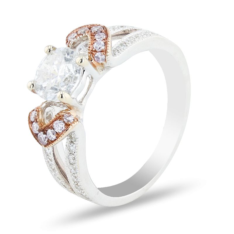 Photo 1 of 1.00ct CENTER Diamond 18K White and Rose Gold Ring Size 7 (1.41ctw Diamonds) with Appraisal RN032402

