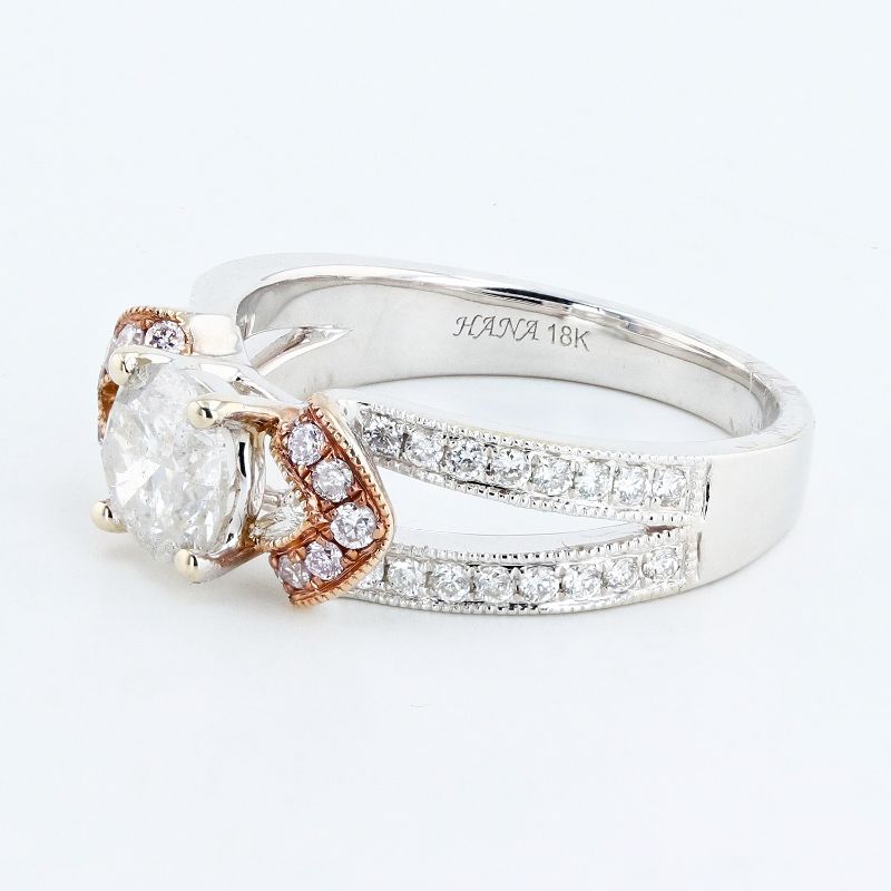 Photo 1 of 1.00ct CENTER Diamond 18K White and Rose Gold Ring Size 7 (1.41ctw Diamonds) with Appraisal RN032402