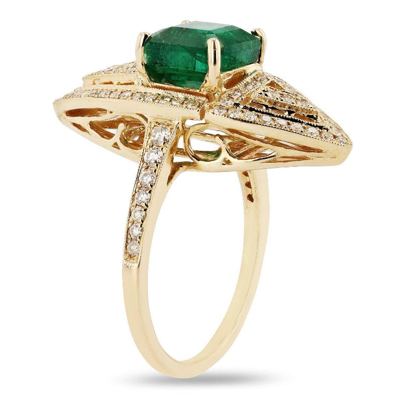 Photo 1 of 2.67ct Emerald and 0.53ctw Diamond 14K Yellow Gold Ring Size 6 3/4 with Appraisal RN026766

