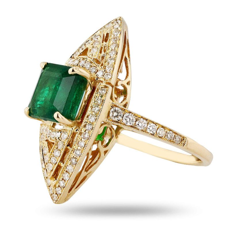 Photo 1 of 2.67ct Emerald and 0.53ctw Diamond 14K Yellow Gold Ring Size 6 3/4 with Appraisal RN026766

