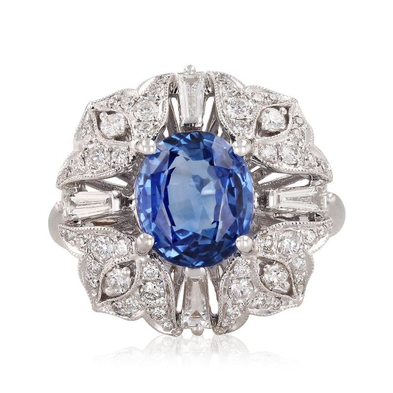 Photo 1 of 2.49ct Blue Sapphire and 0.69ctw Diamond 18KT White Gold Ring Size 7 with Appraisal RN025710