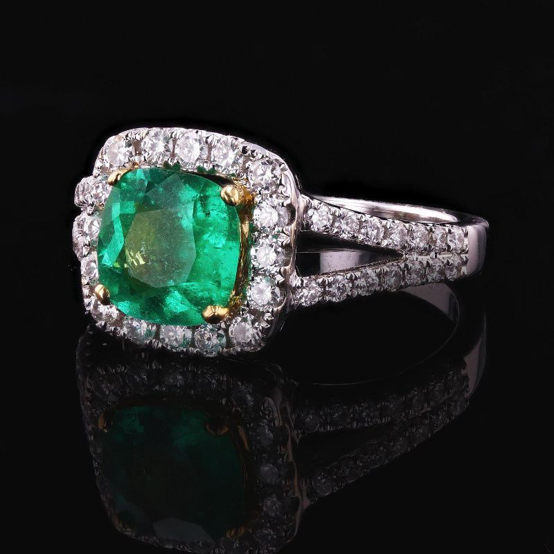 Photo 1 of 1.35ct Emerald and 0.62ctw Diamond 18K White Gold Ring Size 6 1/2 with Appraisal RN020286

