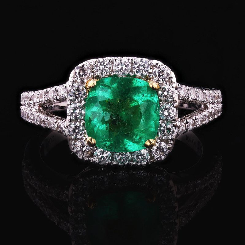 Photo 1 of 1.35ct Emerald and 0.62ctw Diamond 18K White Gold Ring Size 6 1/2 with Appraisal RN020286