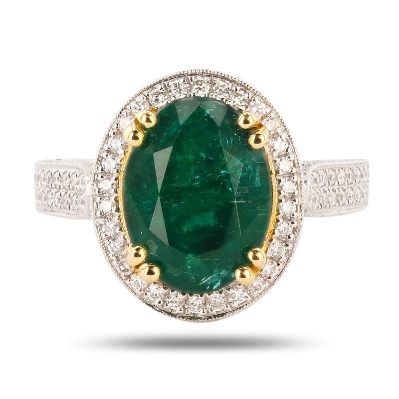 Photo 1 of 3.65ct Emerald and 0.47ctw Diamond 18K White and Yellow Gold Ring Size 6 1/2 with Appraisal RN031296

