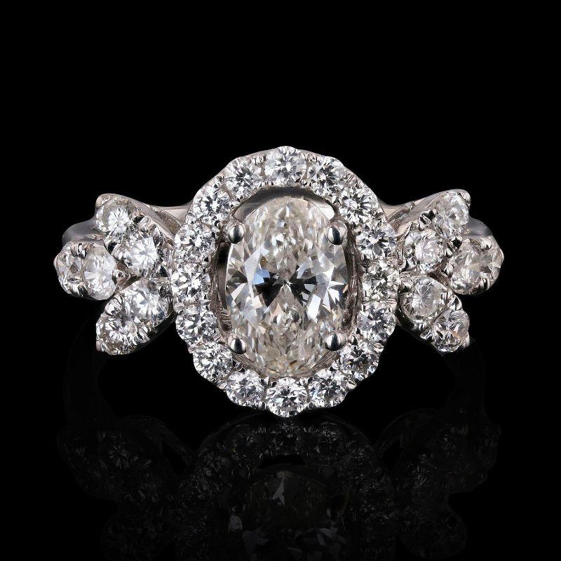 Photo 1 of 1.05ct CENTER Diamond 18K White Gold Ring Size 6 3/4 (2.03ctw Diamonds) with Appraisal RN025983

