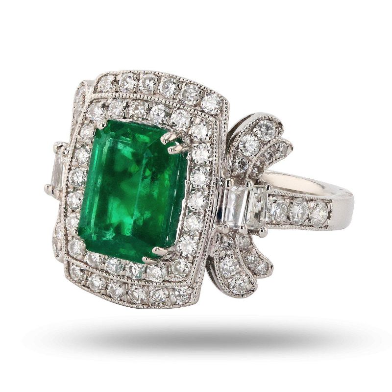 Photo 1 of 2.34ct Emerald and 1.03ctw Diamond Platinum Ring Size 7 with Appraisal RN027721

