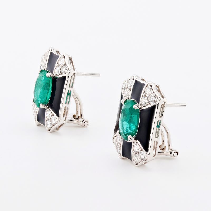 Photo 1 of 3.68ctw Emerald and 1.05ctw Diamond Platinum Earrings with Appraisal ER006711

