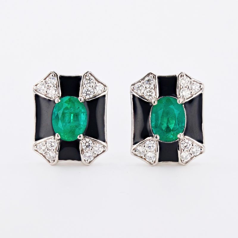 Photo 1 of 3.68ctw Emerald and 1.05ctw Diamond Platinum Earrings with Appraisal ER006711


