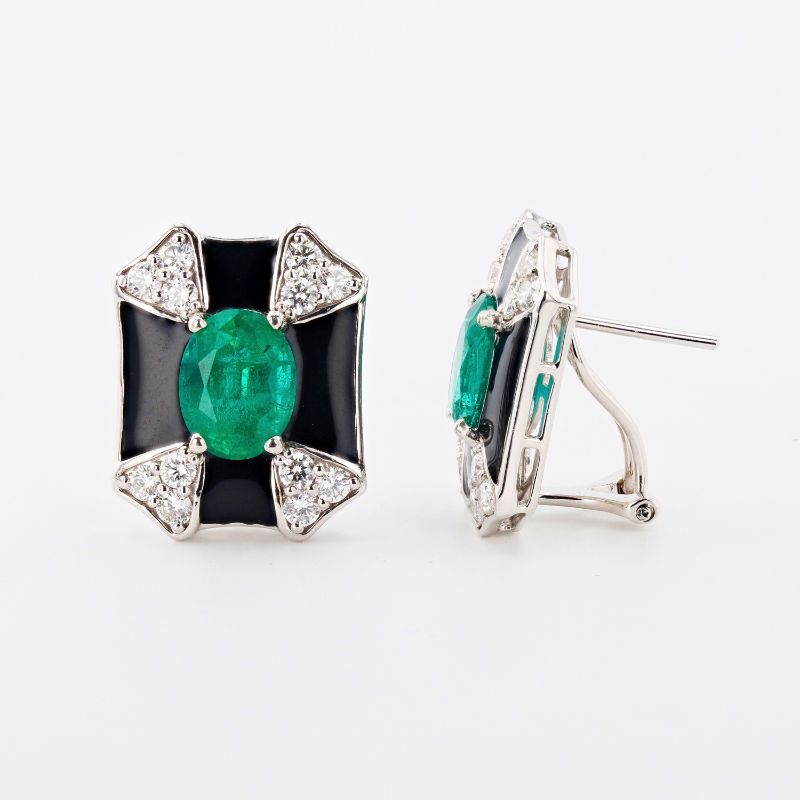 Photo 1 of 3.68ctw Emerald and 1.05ctw Diamond Platinum Earrings with Appraisal ER006711