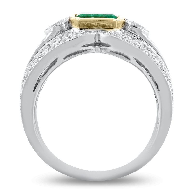 Photo 1 of 0.86ct Emerald and 1.44ctw Diamond 18KT White and Yellow Gold Ring Size 7 with Appraisal RN022421

