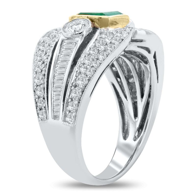 Photo 1 of 0.86ct Emerald and 1.44ctw Diamond 18KT White and Yellow Gold Ring Size 7 with Appraisal RN022421

