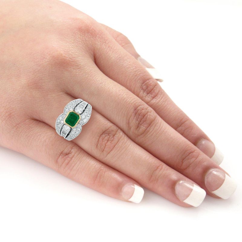 Photo 1 of 0.86ct Emerald and 1.44ctw Diamond 18KT White and Yellow Gold Ring Size 7 with Appraisal RN022421

