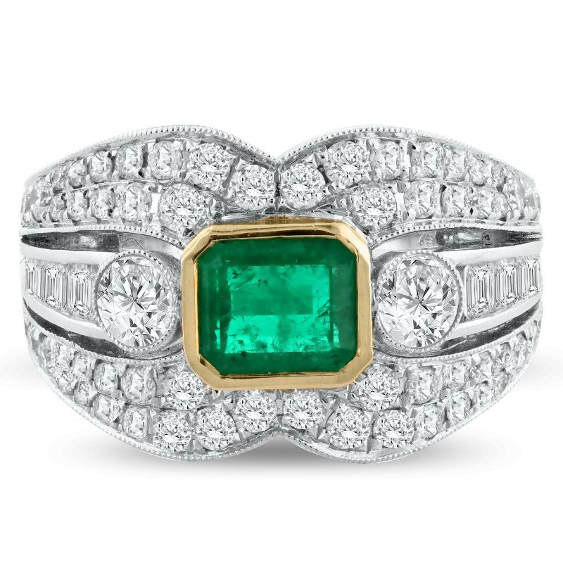 Photo 1 of 0.86ct Emerald and 1.44ctw Diamond 18KT White and Yellow Gold Ring Size 7 with Appraisal RN022421


