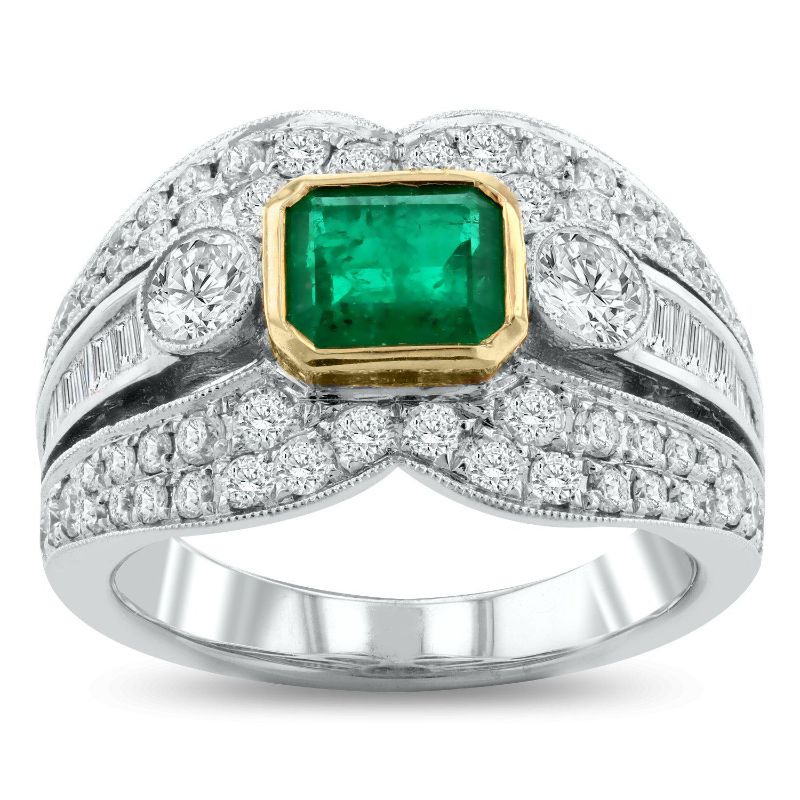 Photo 1 of 0.86ct Emerald and 1.44ctw Diamond 18KT White and Yellow Gold Ring Size 7 with Appraisal RN022421

