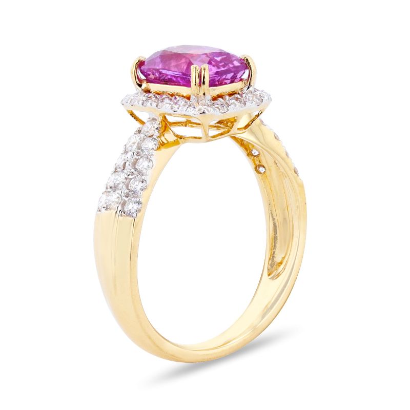 Photo 1 of 2.71ct Purplish-Pink Sapphire and 0.66ctw Diamond 18K Yellow Gold Ring Size 6 1/2 with Appraisal (GIA CERTIFIED) RN029991

