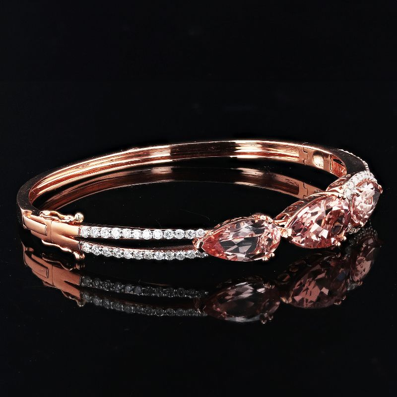 Photo 1 of 9.99ctw Morganite and 1.32ctw Diamond 14K Rose Gold Bangle with Appraisal BG001356

