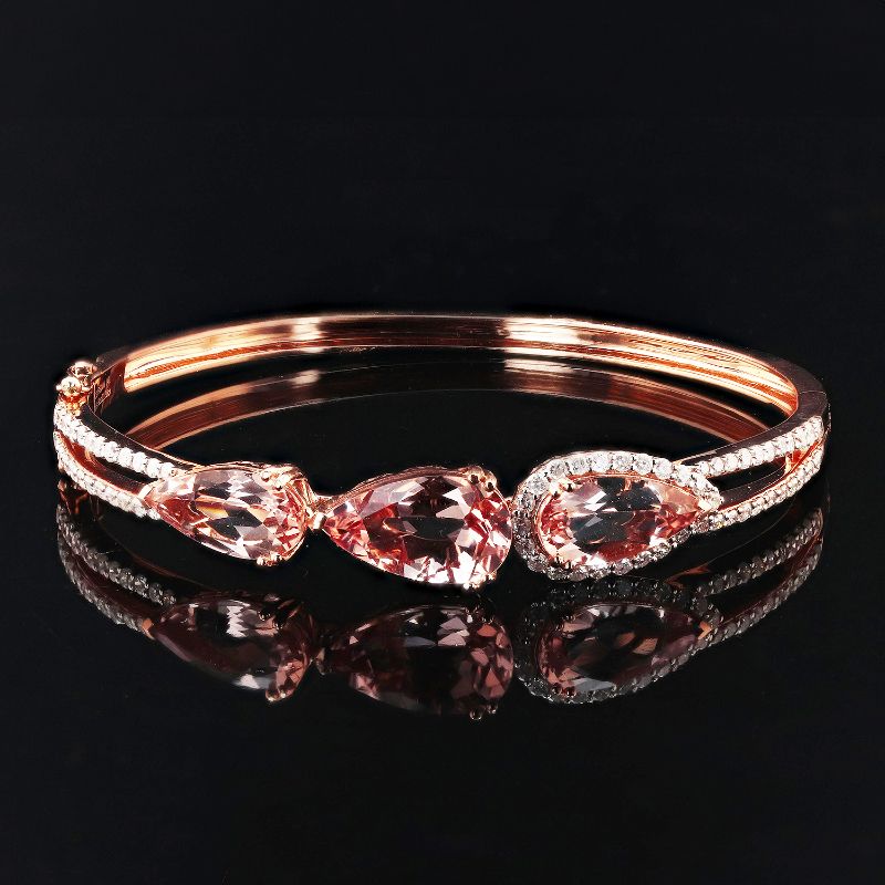 Photo 1 of 9.99ctw Morganite and 1.32ctw Diamond 14K Rose Gold Bangle with Appraisal BG001356