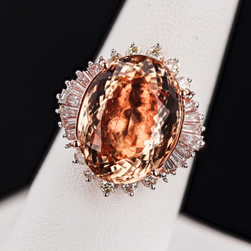 Photo 1 of 12.17ct Morganite and 1.07ctw Diamond 14K Rose Gold Ring Size 6 1/2 with Appraisal RN035124


