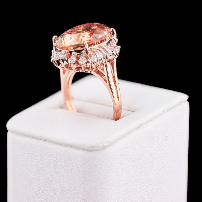 Photo 1 of 12.17ct Morganite and 1.07ctw Diamond 14K Rose Gold Ring Size 6 1/2 with Appraisal RN035124


