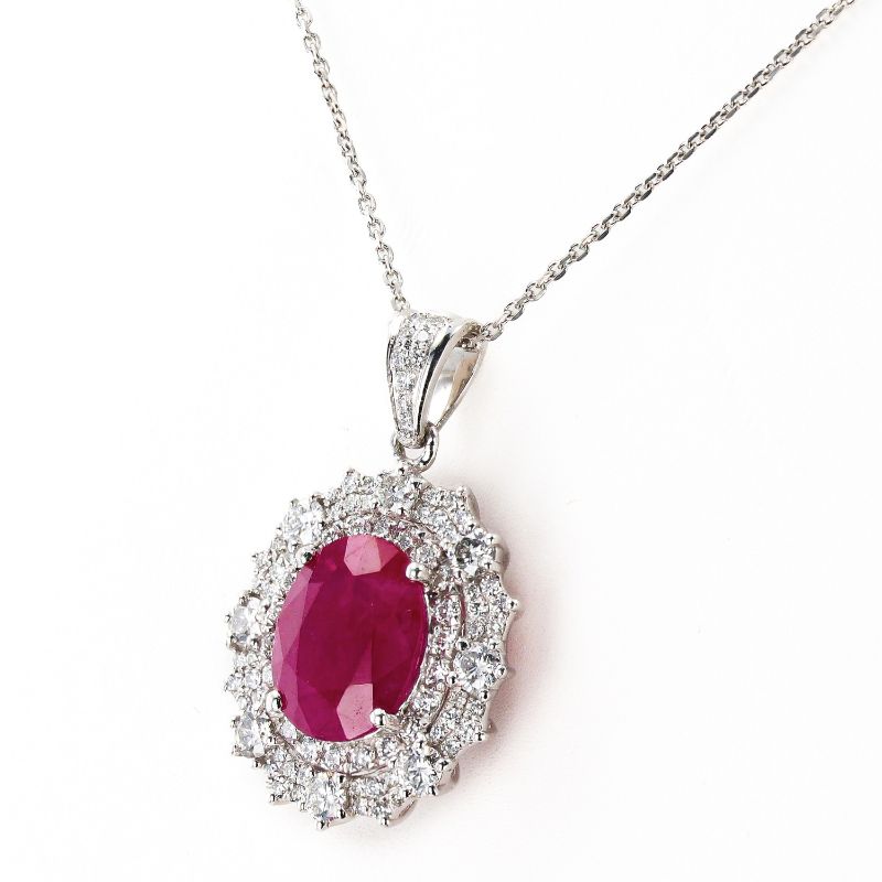 Photo 1 of 4.18ct BURMESE Ruby and 1.18ctw Diamond Platinum Pendant (GIA CERTIFIED) with Appraisal NK015807

