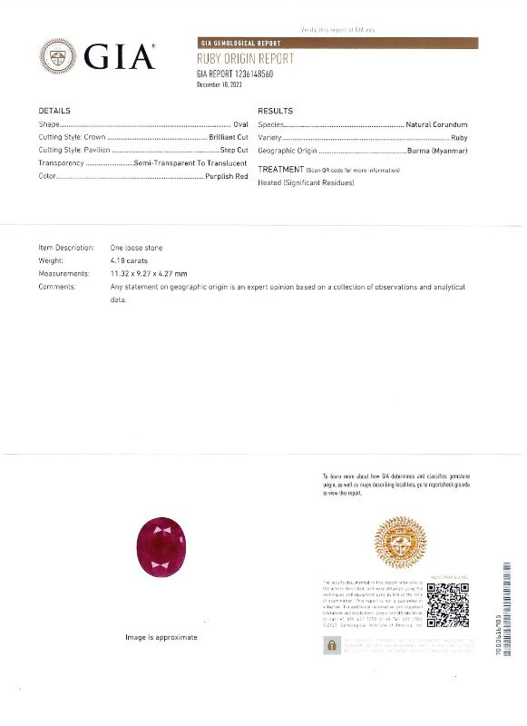 Photo 1 of 4.18ct BURMESE Ruby and 1.18ctw Diamond Platinum Pendant (GIA CERTIFIED) with Appraisal NK015807

