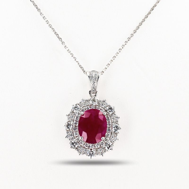 Photo 1 of 4.18ct BURMESE Ruby and 1.18ctw Diamond Platinum Pendant (GIA CERTIFIED) with Appraisal NK015807