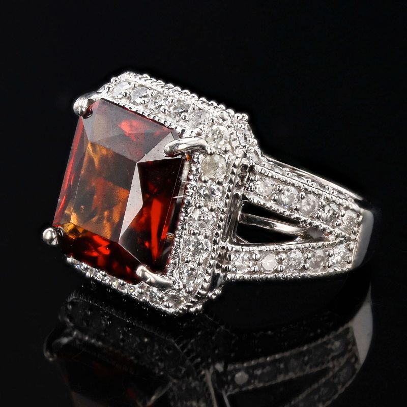 Photo 1 of 11.83ct Spessartite Garnet and 2.36ctw Diamond 14K White Gold Ring Size 7 with Appraisal RN034325

