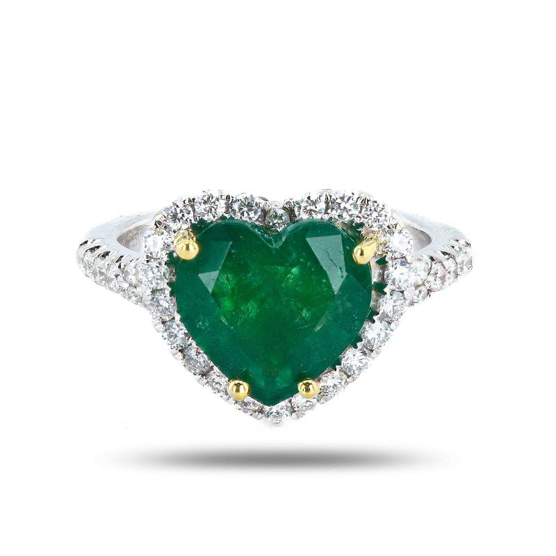 Photo 1 of 2.90ct Heart Shaped Emerald and 0.63ctw Diamond 18K White Gold Ring Size 1/4 with Appraisal RN033877