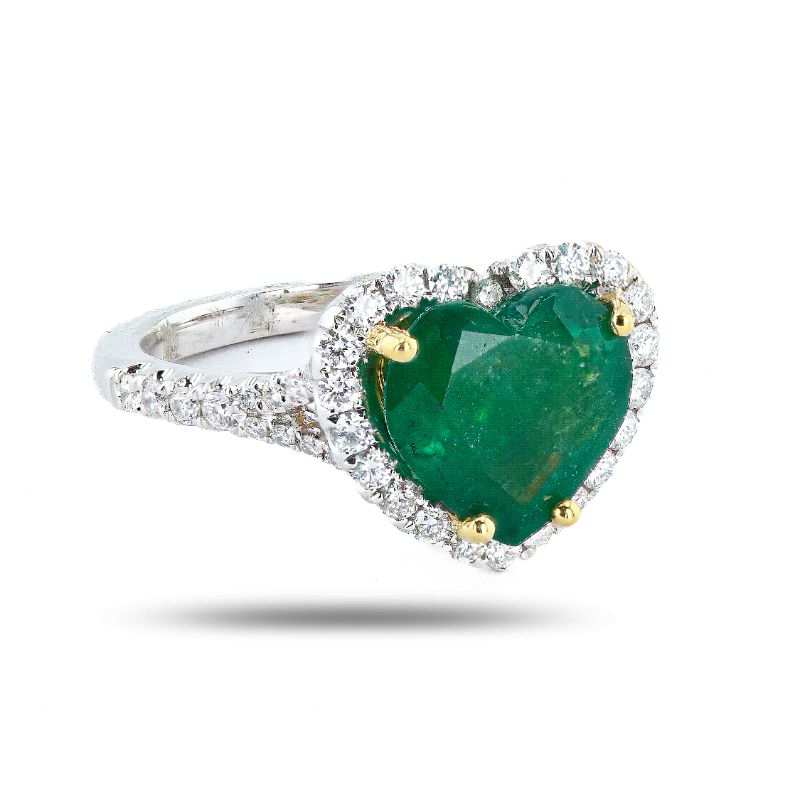 Photo 1 of 2.90ct Heart Shaped Emerald and 0.63ctw Diamond 18K White Gold Ring Size 1/4 with Appraisal RN033877