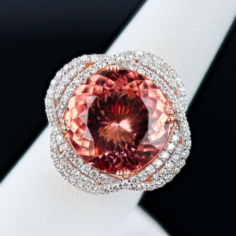 Photo 1 of 14.37ct Morganite and 1.48ctw Diamond 14K Rose and White Gold Ring size 7 1/4 with Appraisal RN037404

