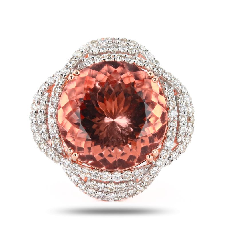 Photo 1 of 14.37ct Morganite and 1.48ctw Diamond 14K Rose and White Gold Ring size 7 1/4 with Appraisal RN037404

