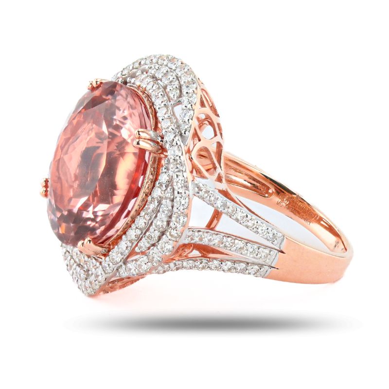Photo 1 of 14.37ct Morganite and 1.48ctw Diamond 14K Rose and White Gold Ring size 7 1/4 with Appraisal RN037404

