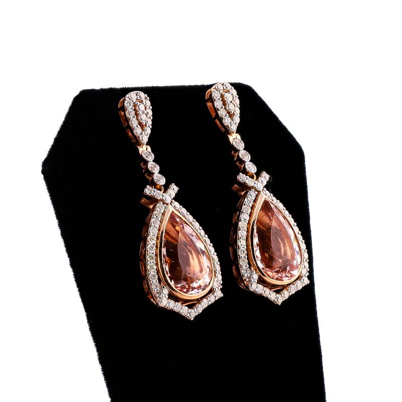 Photo 1 of 17.31ctw Morganite and 2.38ctw Diamond 14K Rose and White Gold Earrings with Appraisal ER006655

