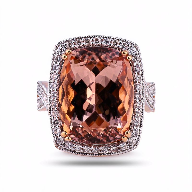 Photo 1 of 11.25ct Morganite and 0.67ctw Diamond 14K Rose Gold Ring size 7 1/4 with Appraisal RN037456

