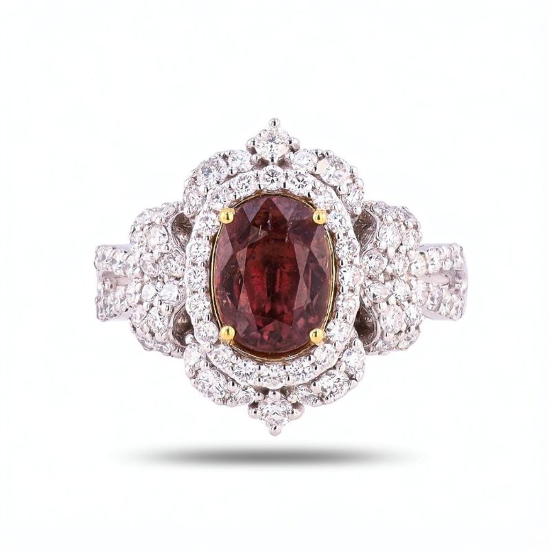 Photo 1 of 2.03ct UNHEATED Pink Brown Sapphire and 1.01ctw Diamond Platinum and 18K Yellow Gold Ring Size 6 1/2 (GIA CERTIFIED) with Appraisal RN037937

