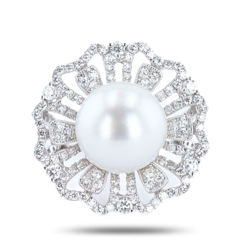 Photo 1 of 13mm White South Sea Cultured Pearl and 1.46ctw Diamond Platinum Ring  Size 6 1/2 (GIA CERTIFIED) with Appraisal RN037073


