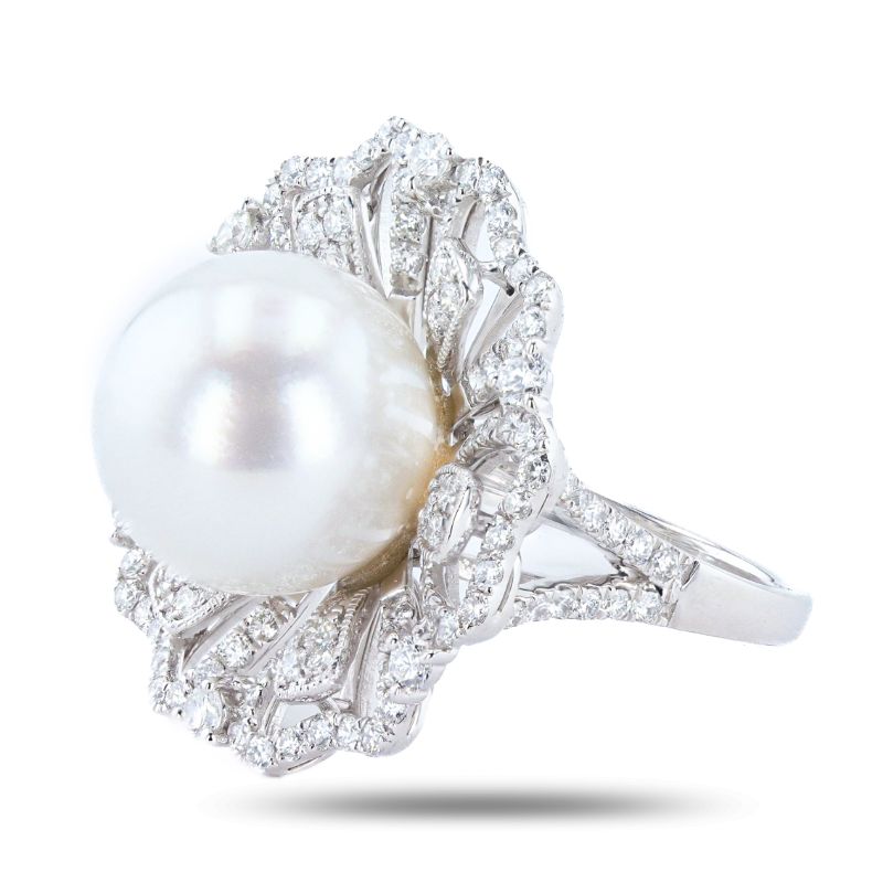 Photo 1 of 13mm White South Sea Cultured Pearl and 1.46ctw Diamond Platinum Ring  Size 6 1/2 (GIA CERTIFIED) with Appraisal RN037073

