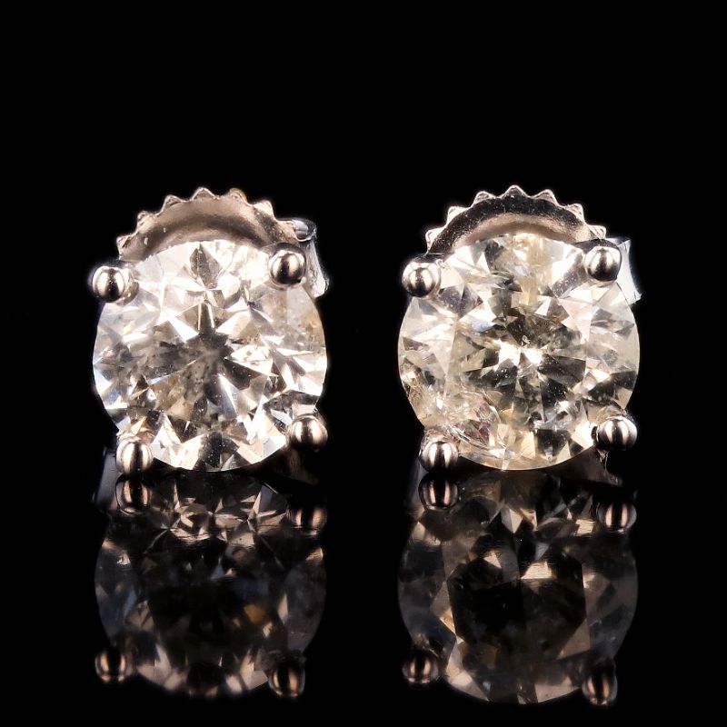Photo 1 of 3.00ctw Diamond 18K White Gold Stud Earrings with Appraisal ER007202


