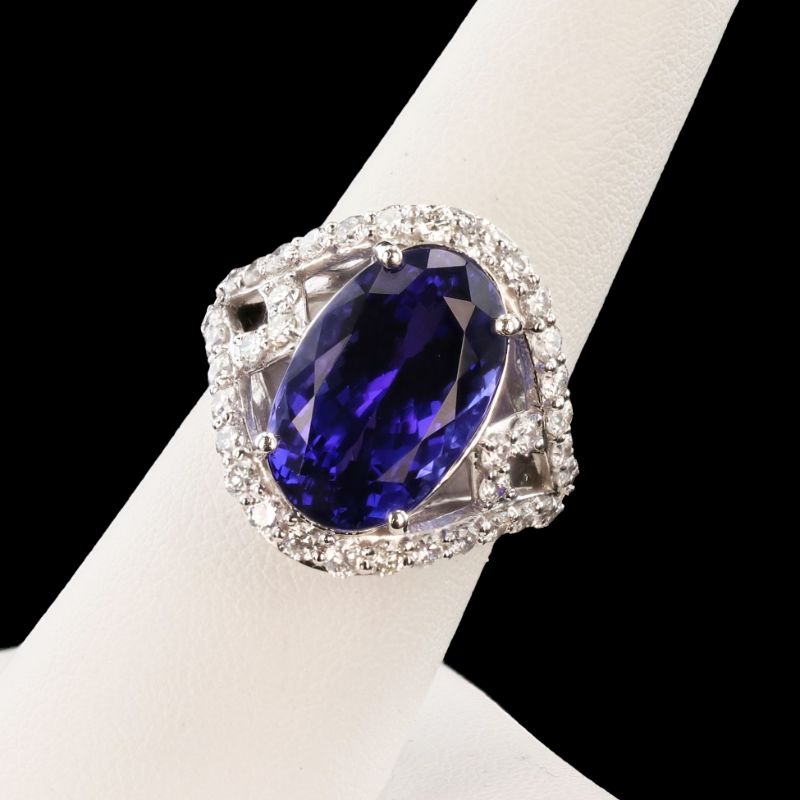 Photo 1 of 12.46ct Tanzanite and 1.47ctw Diamond Platinum Ring Size 6 3/4 (GIA CERTIFIED) with Appraisal RN033517

