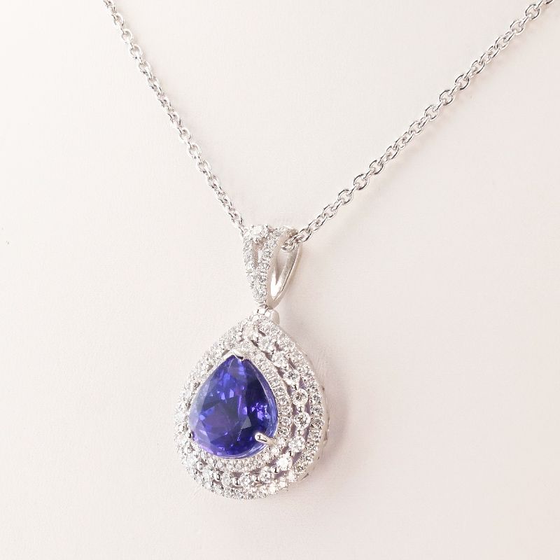 Photo 1 of 7.70ct Tanzanite and 1.34ctw Diamond Platinum Pendant (GIA CERTIFIED) with Appraisal NK015347


