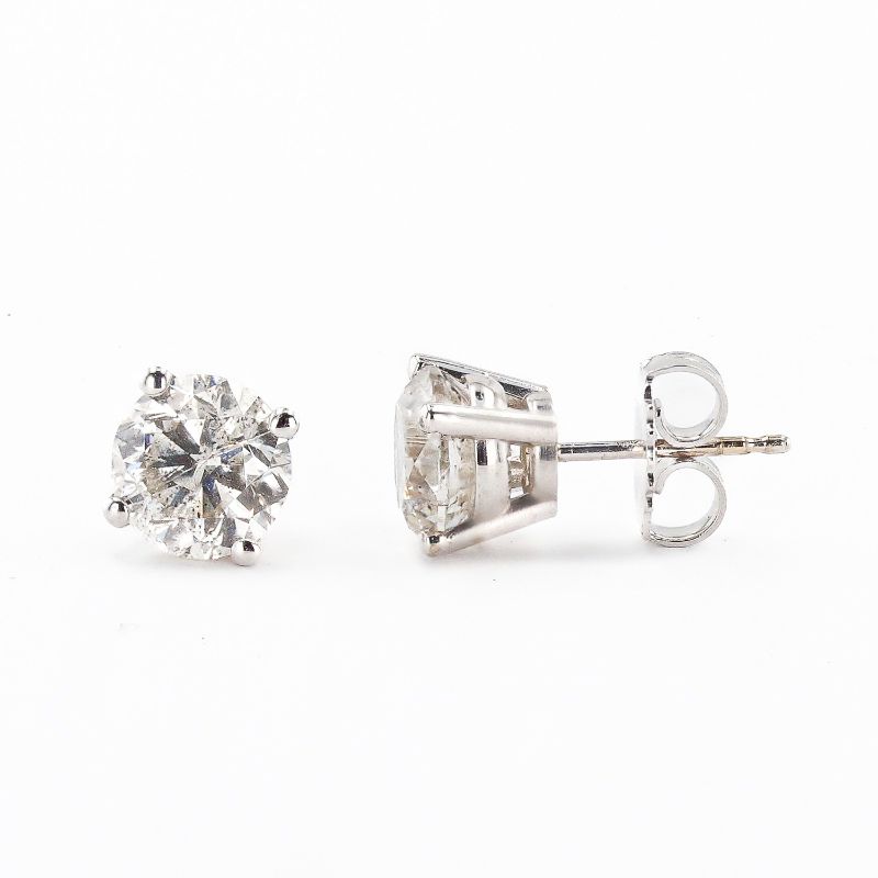 Photo 1 of 3.09ctw G COLOR I1 to I2 CLARITY Diamond 18K White Gold Stud Earrings with Appraisal ER006500